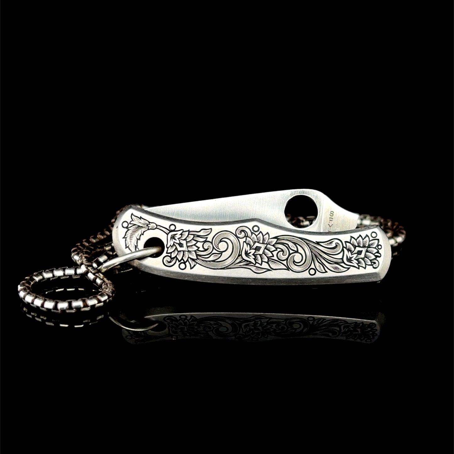 Hand Engraved Spyderco Bug Necklace