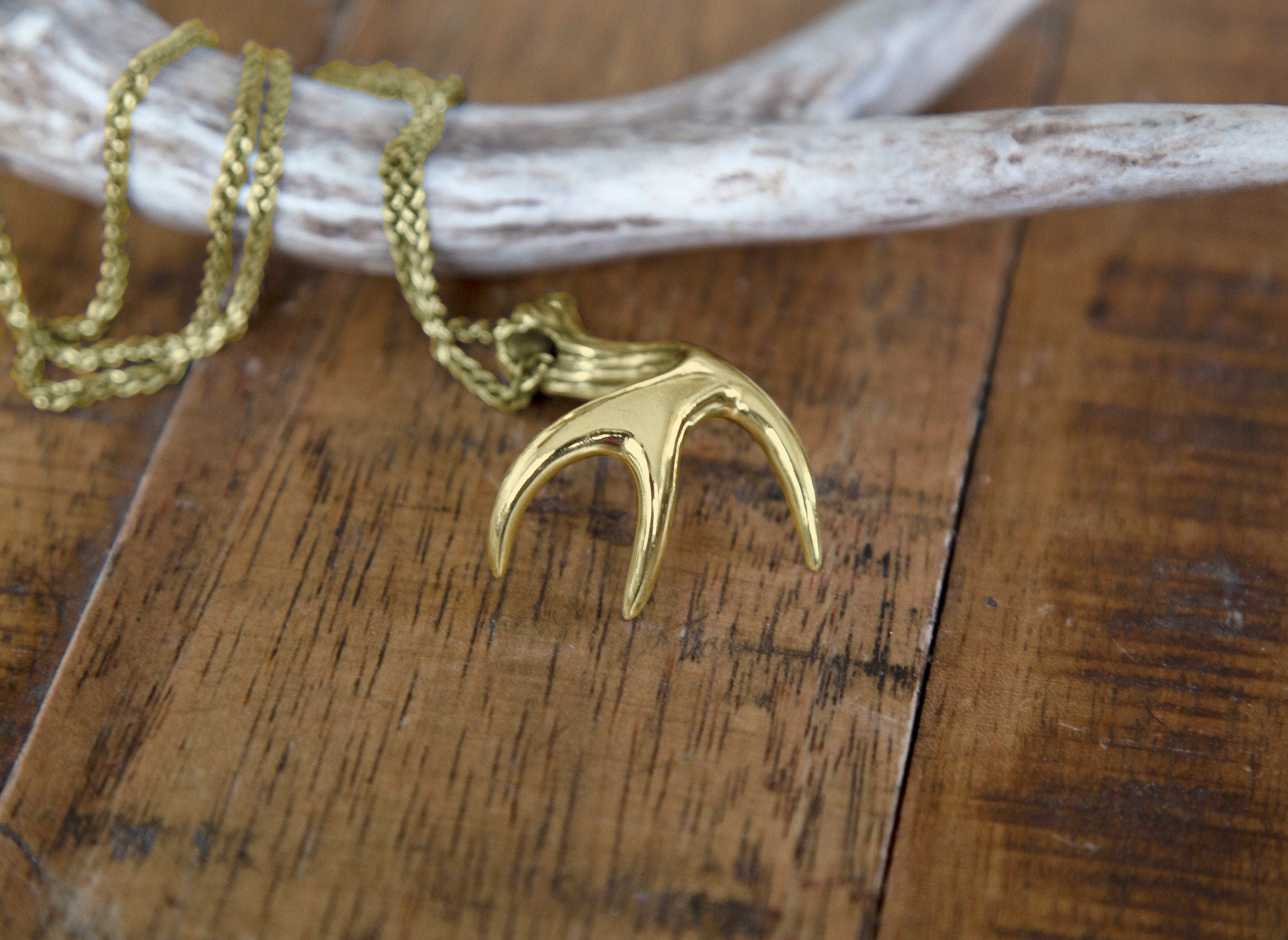 Gold Deer Antler Necklace | emKel Jewelry